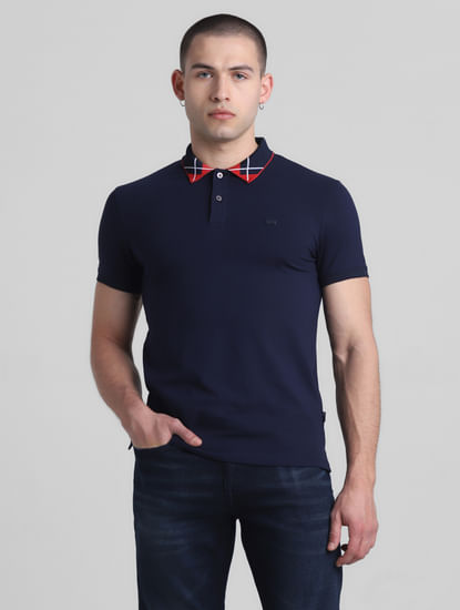 Navy Blue Jacquard Polo T-shirt