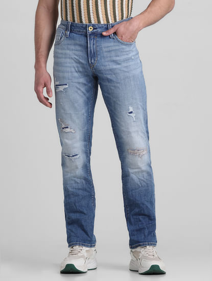 Light Blue Distressed Clark Regular Fit Jeans