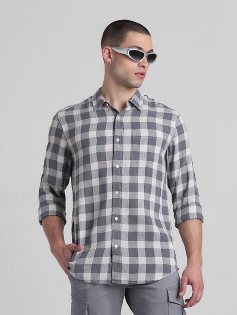 Grey Check Print Full Sleeves Shirt