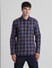 Navy Blue Check Print Full Sleeves Shirt_413895+2