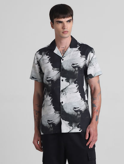 Black Abstract Print Short Sleeves Shirt