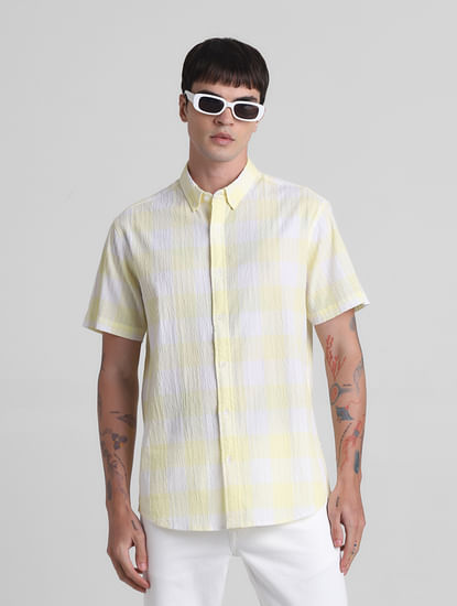 Yellow Cotton Check Short Sleeves Shirt