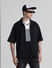Black Zip-Up Oversized Short Sleeves Shirt_413934+1