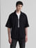 Black Zip-Up Oversized Short Sleeves Shirt_413934+2