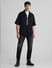 Black Zip-Up Oversized Short Sleeves Shirt_413934+6
