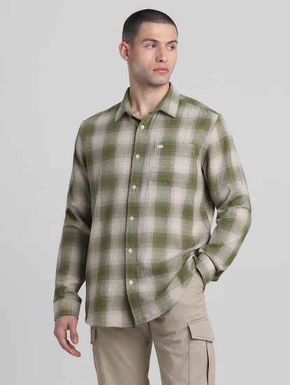 Green Cotton Check Full Sleeves Shirt