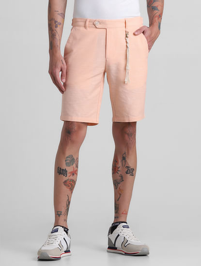 Coral Low Rise Linen Shorts