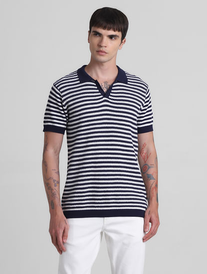 Blue Striped Knitted Polo