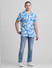 Blue Printed Short Sleeves Shirt_413980+6
