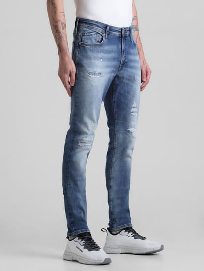 Dark Blue Distressed Liam Skinny Fit Jeans