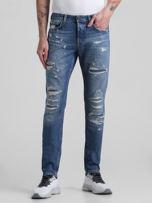 Blue Distressed Glenn Slim Fit Jeans