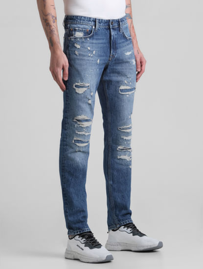 Blue Distressed Glenn Slim Fit Jeans