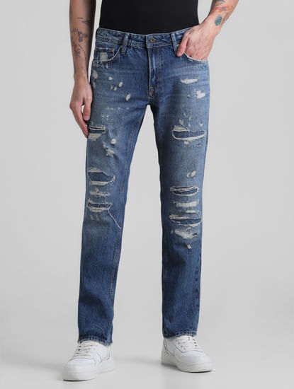 Blue Distressed Clark Regular Fit Jeans