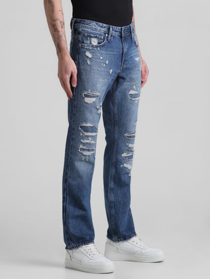 Blue Distressed Clark Regular Fit Jeans