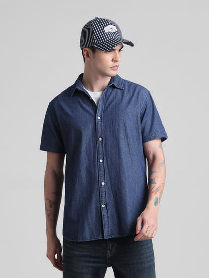 Dark Blue Indigo Dyed Denim Shirt