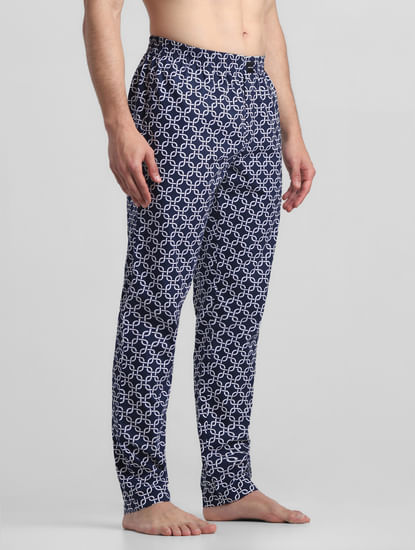 Dark Blue Printed Cotton Pyjamas