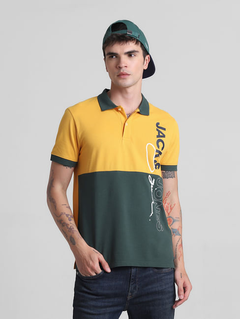 Yellow Colourblocked Cotton Polo T-shirt
