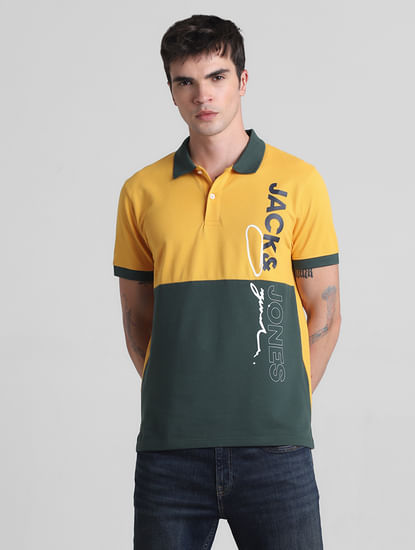 Yellow Colourblocked Cotton Polo T-shirt