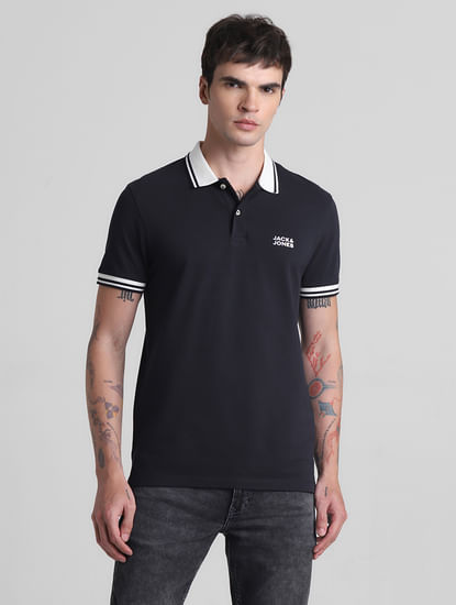 Black Contrast Tipping Polo T-shirt
