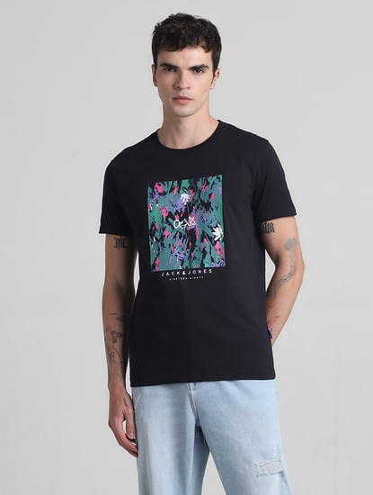 Black Graphic Print Crew Neck T-shirt