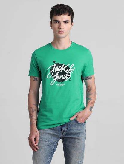 Green Logo Print Crew Neck T-shirt