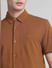 Brown Knitted Short Sleeves Shirt_415365+5