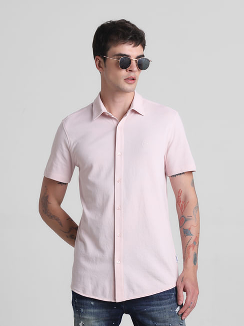Pink Knitted Short Sleeves Shirt