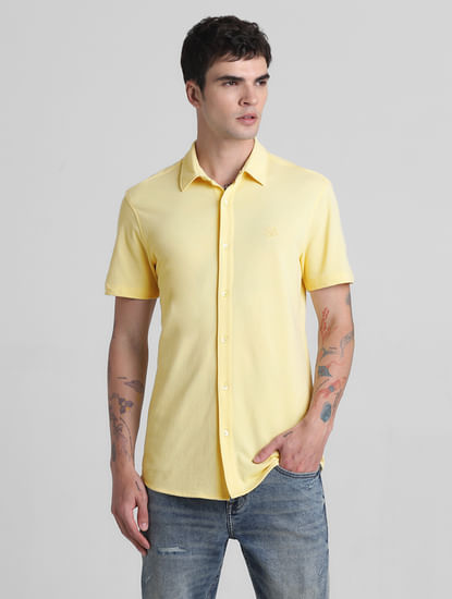 Yellow Knitted Short Sleeves Shirt