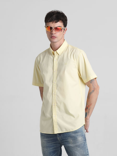 Yellow Cotton Short Sleeves Shirt