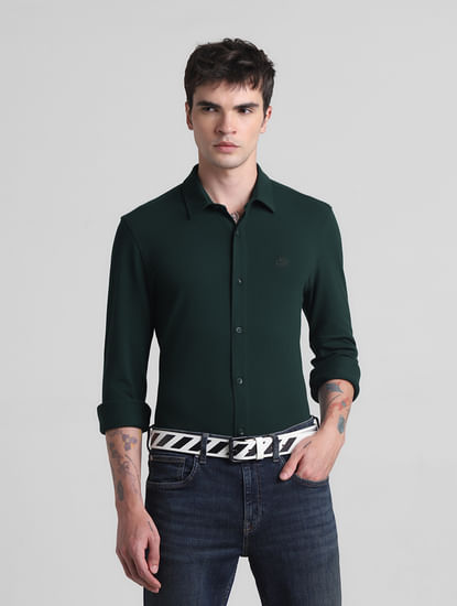 Green Knitted Full Sleeves Shirt