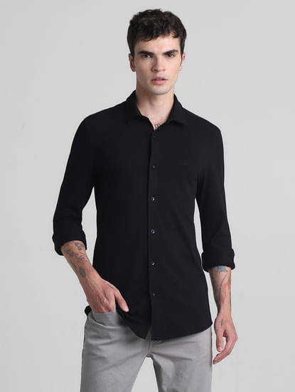 Black Knitted Full Sleeves Shirt