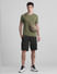 Dark Green Mid Rise Textured Shorts_415388+6