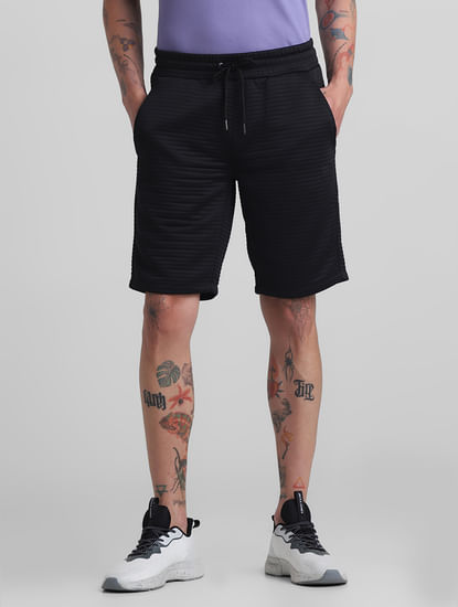 Black Mid Rise Textured Shorts
