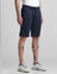 Navy Blue Mid Rise Textured Shorts_415390+2