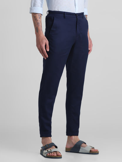 Navy Blue Mid Rise Cotton Pants