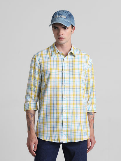 Yellow & Blue Check Full Sleeves Shirt