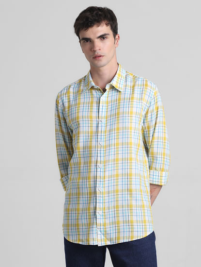Yellow & Blue Check Full Sleeves Shirt