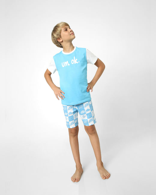 Boys Blue T-shirt & Shorts Sleepwear Set