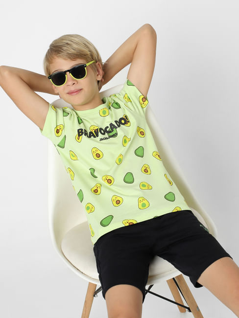 Boys Green Avocado Print Crew Neck T-shirt
