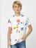 Boys White Abstract Print Crew Neck T-shirt_403138+2