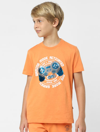 Boys Orange Graphic Print T-shirt