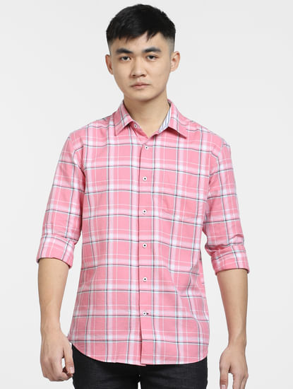 Light Pink Check Full Sleeves Shirt