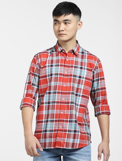 Red Check Print Full Sleeves Shirt