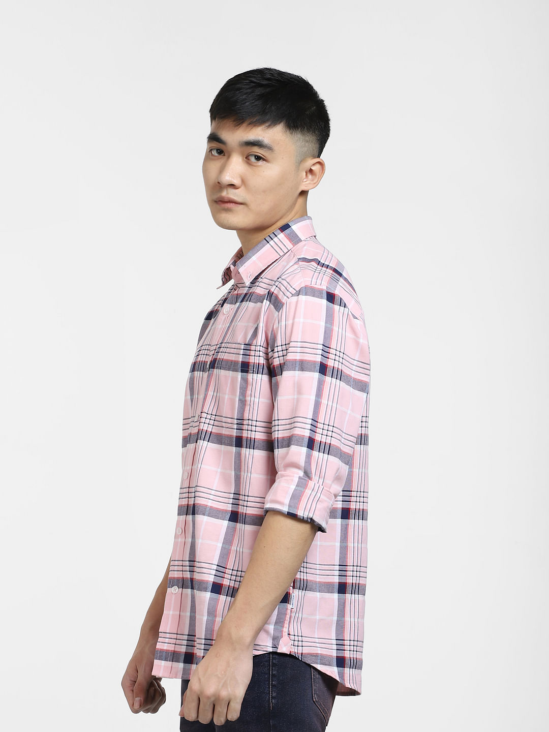 Light Pink Check Full Sleeves Shirt|287826202