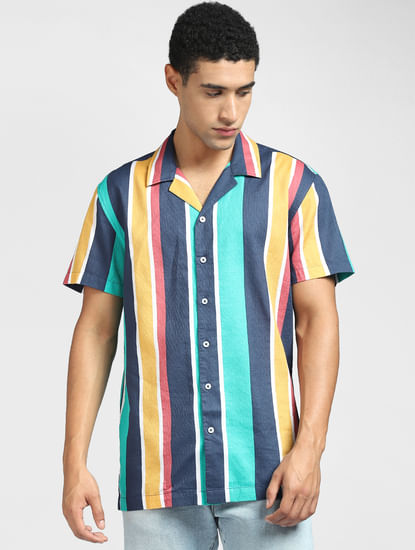 Turquoise Striped Half Sleeves Shirt