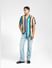 Turquoise Striped Half Sleeves Shirt_391569+6