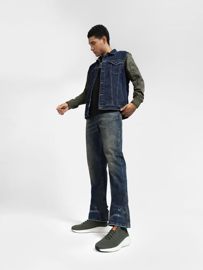 Dark Blue Low Rise Washed Bootcut Jeans