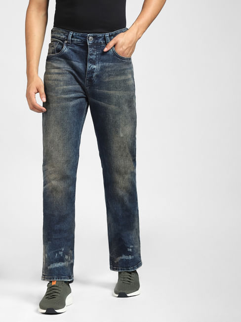 Dark Blue Low Rise Washed Bootcut Jeans