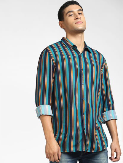 Blue Vertical Stripe Full Sleeves Shirt