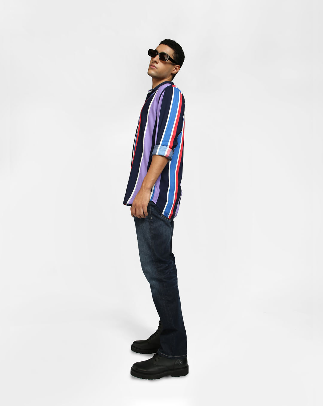 Buy Purple Vertical Stripe Full Sleeves Shirt for Men